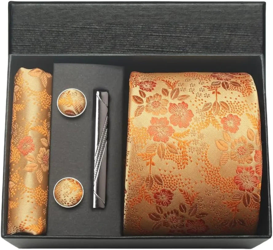 Silk Paisley Necktie Gift Set – Tie, Pocket Square, Cufflinks & Clip