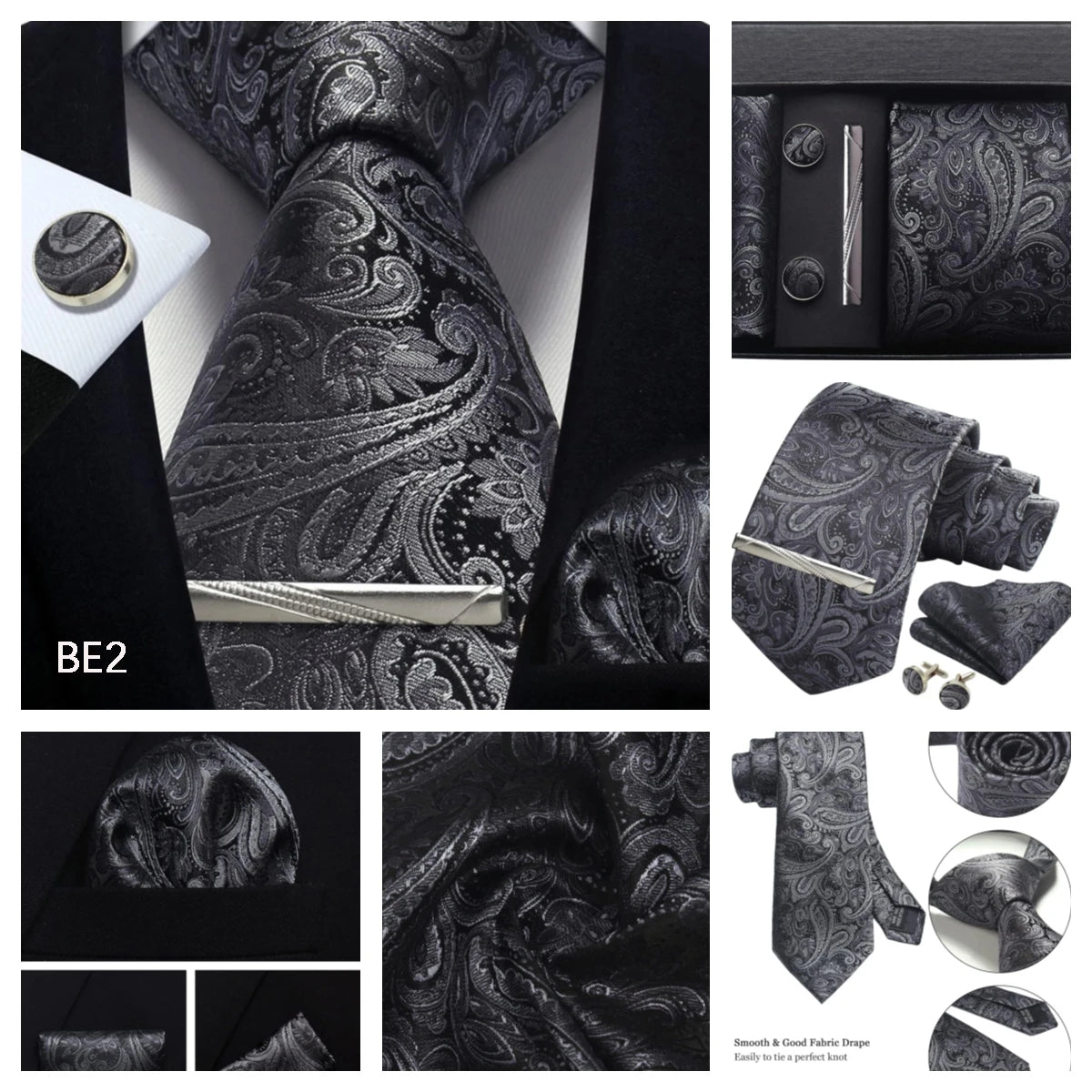 Silk Paisley Necktie Gift Set – Tie, Pocket Square, Cufflinks & Clip