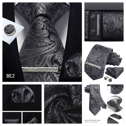 Silk Paisley Necktie Gift Set – Tie, Pocket Square, Cufflinks & Clip