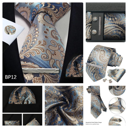 Silk Paisley Necktie Gift Set – Tie, Pocket Square, Cufflinks & Clip