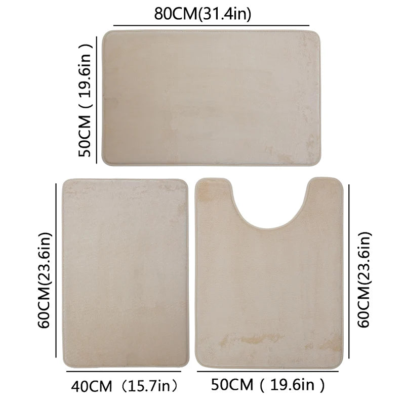 3-Piece Microfiber Bathroom Mat Set – Non-Slip, Absorbent Bath, Toilet & Shower Mats