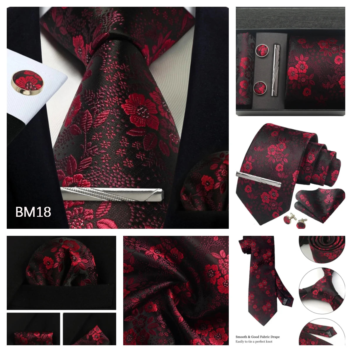 Silk Paisley Necktie Gift Set – Tie, Pocket Square, Cufflinks & Clip