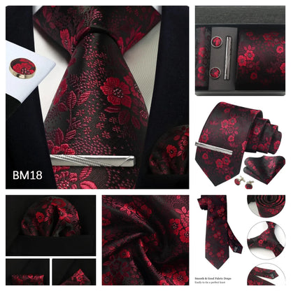 Silk Paisley Necktie Gift Set – Tie, Pocket Square, Cufflinks & Clip
