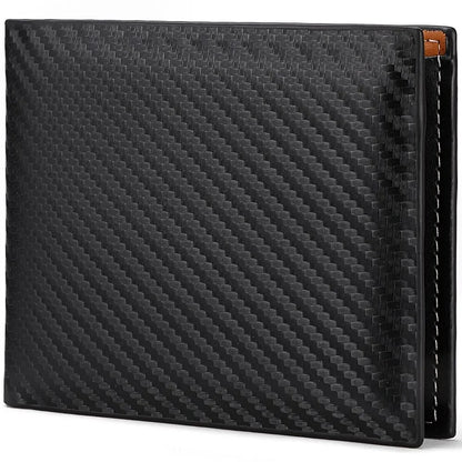 Carbon Fiber PU Leather Short Wallet 12x10cm – Integrated Zipper Coin Purse, Card & Photo Holder, Men's Everyday Carry Gift