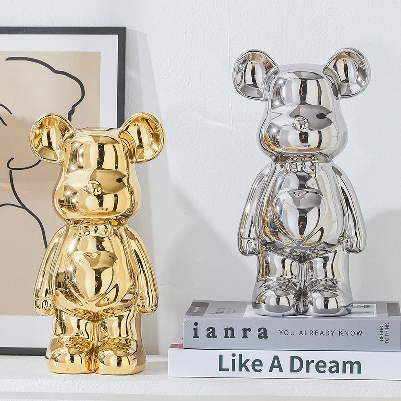 Nordic Ceramic Bear Brick Figurine 17/27cm – Aesthetic Teddy Bear Sculpture, Living Room Shelf Decor, Unique Home Gift
