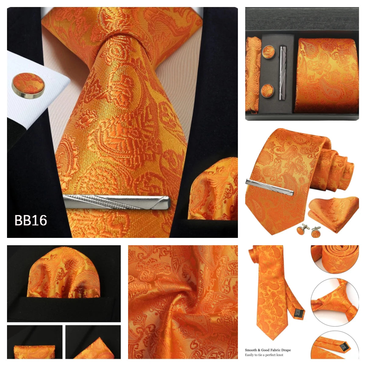 Silk Paisley Necktie Gift Set – Tie, Pocket Square, Cufflinks & Clip