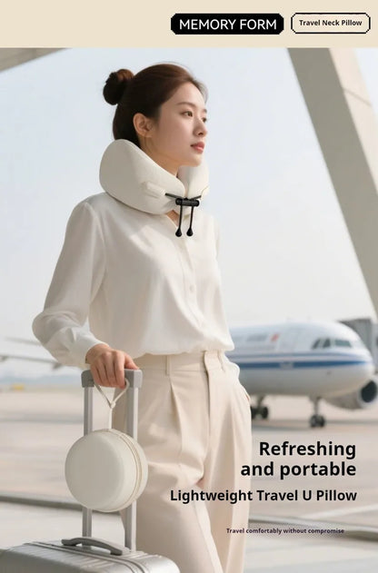 Memory Foam U-Shape Travel Neck Pillow – Portable Support for Airplane, Office & Home