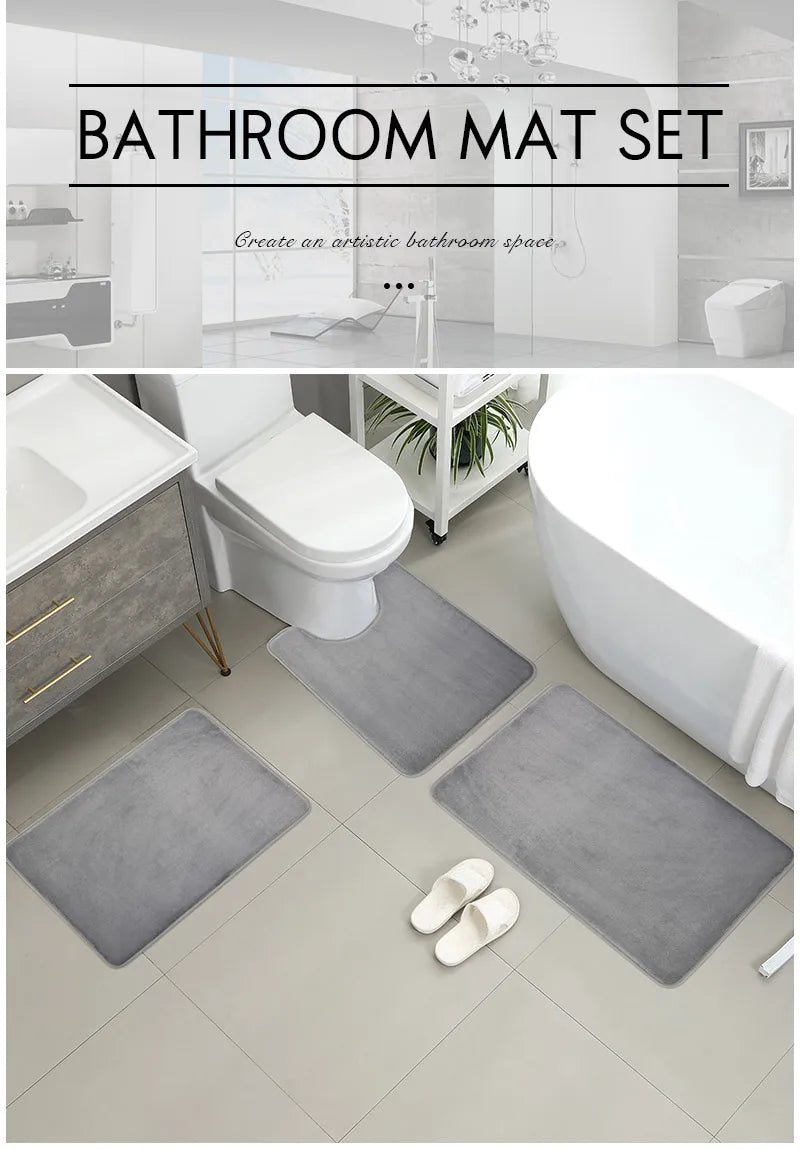 3-Piece Microfiber Bathroom Mat Set – Non-Slip, Absorbent Bath, Toilet & Shower Mats