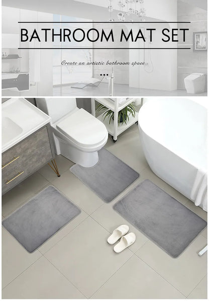 3-Piece Microfiber Bathroom Mat Set – Non-Slip, Absorbent Bath, Toilet & Shower Mats