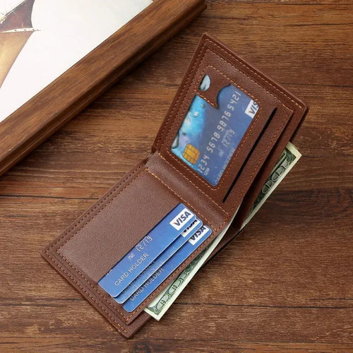 Men's Minimalist PU Leather Bifold Wallet 11.5x9cm – Slim Foldable Card Holder, Everyday Carry Essential, Unisex Gift