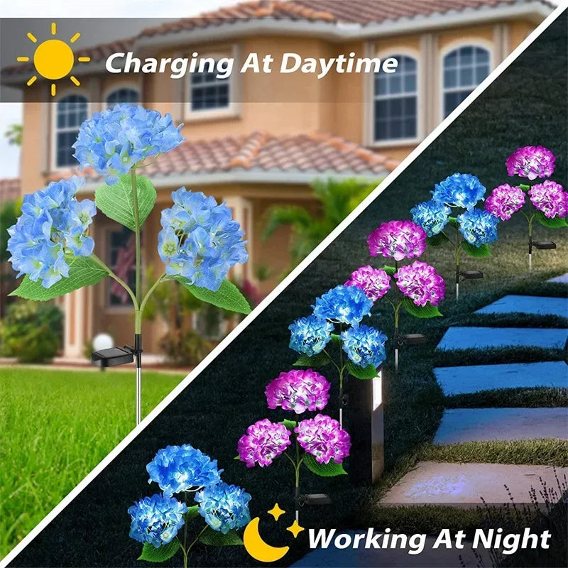 Hydrangea Solar Garden Lamp – 3-Head Outdoor Flower Light