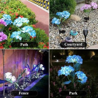 Hydrangea Solar Garden Lamp – 3-Head Outdoor Flower Light