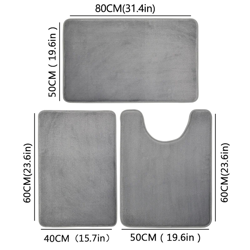 3-Piece Microfiber Bathroom Mat Set – Non-Slip, Absorbent Bath, Toilet & Shower Mats