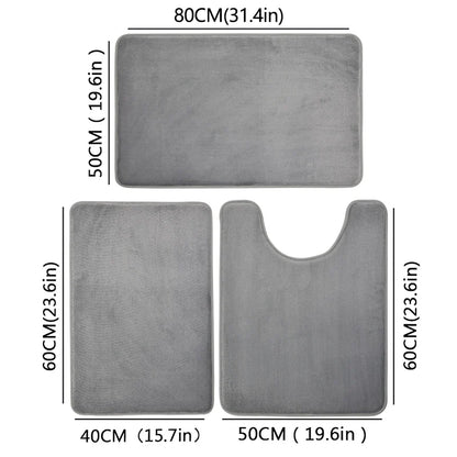 3-Piece Microfiber Bathroom Mat Set – Non-Slip, Absorbent Bath, Toilet & Shower Mats