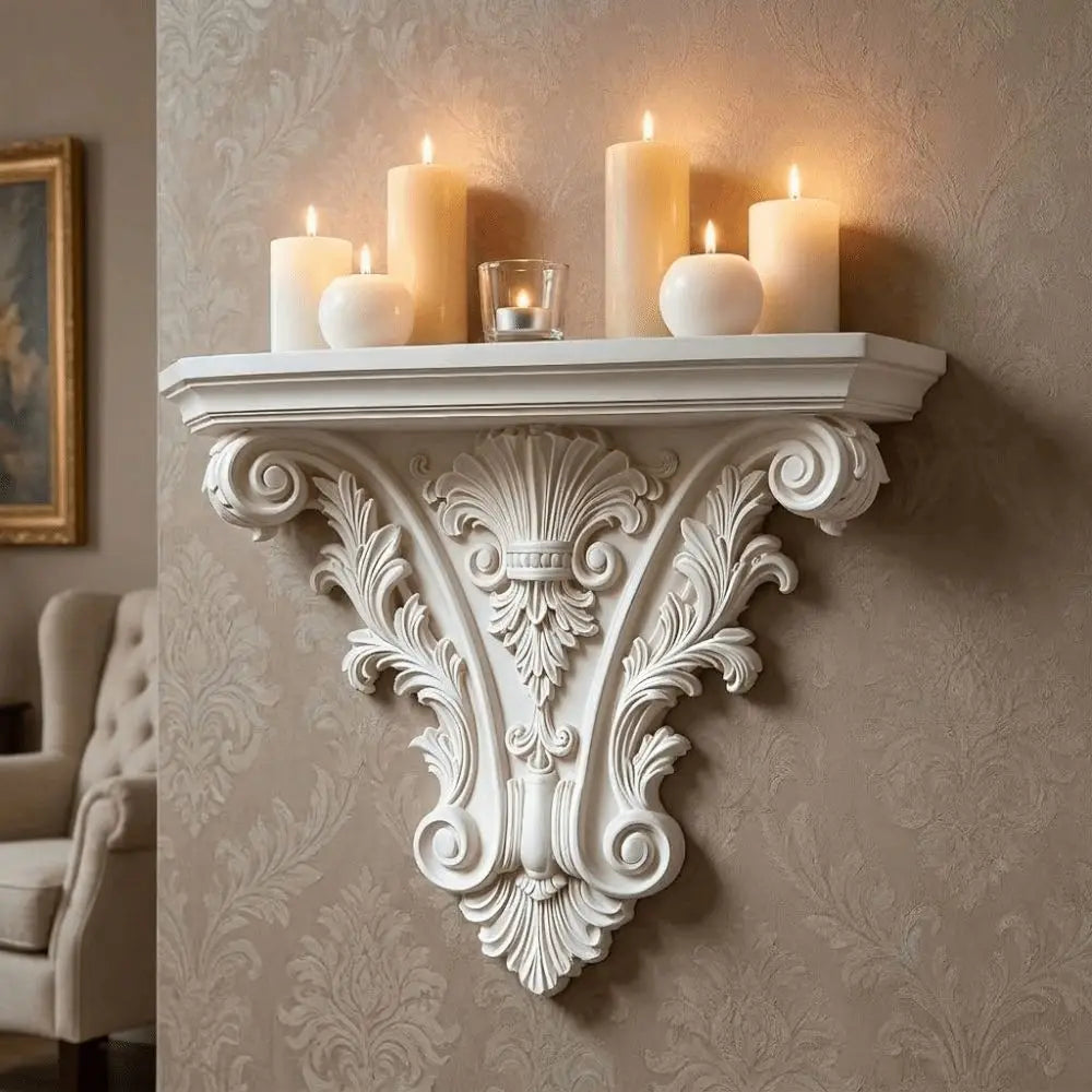 Gothic Carved Floating Wall Shelf – Retro Decorative Wall Mounted Display Shelf for Bedroom & Home Decor, 20×15.8cm