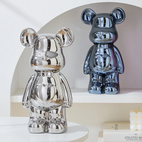 Nordic Ceramic Bear Brick Figurine 17/27cm – Aesthetic Teddy Bear Sculpture, Living Room Shelf Decor, Unique Home Gift