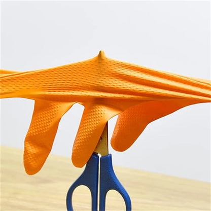 Heavy Duty Orange Nitrile Gloves - 10, 30, 50 pack - Diamond Textured Grip for Mechanic, Industrial & Work Use