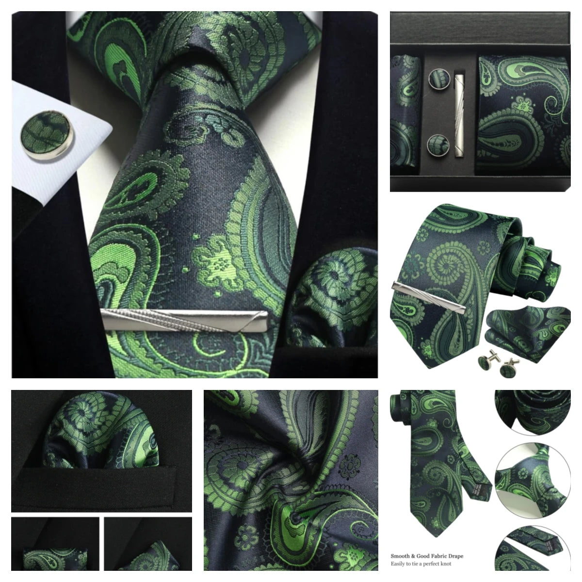 Silk Paisley Necktie Gift Set – Tie, Pocket Square, Cufflinks & Clip