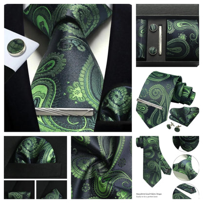 Silk Paisley Necktie Gift Set – Tie, Pocket Square, Cufflinks & Clip