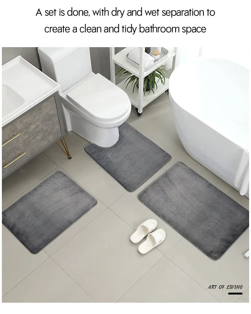 3-Piece Microfiber Bathroom Mat Set – Non-Slip, Absorbent Bath, Toilet & Shower Mats