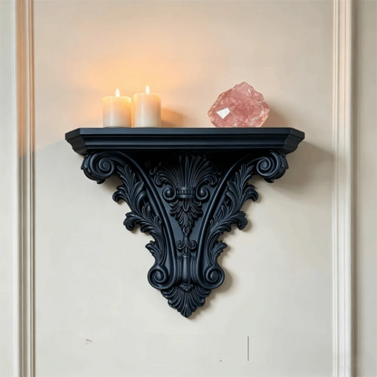 Gothic Carved Floating Wall Shelf – Retro Decorative Wall Mounted Display Shelf for Bedroom & Home Decor, 20×15.8cm