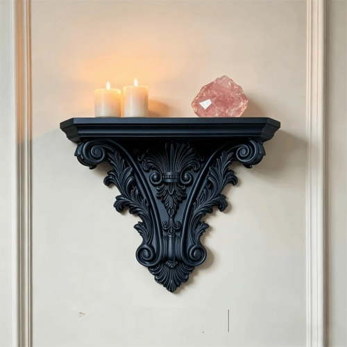 Gothic Carved Floating Wall Shelf – Retro Decorative Wall Mounted Display Shelf for Bedroom & Home Decor, 20×15.8cm