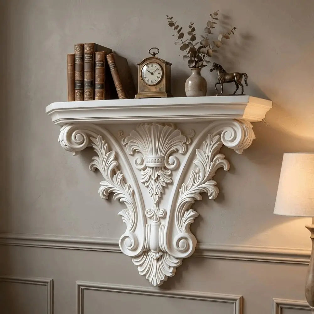 Gothic Carved Floating Wall Shelf – Retro Decorative Wall Mounted Display Shelf for Bedroom & Home Decor, 20×15.8cm