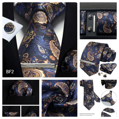 Silk Paisley Necktie Gift Set – Tie, Pocket Square, Cufflinks & Clip