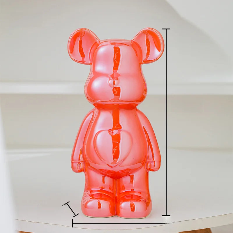 Nordic Ceramic Bear Brick Figurine 17/27cm – Aesthetic Teddy Bear Sculpture, Living Room Shelf Decor, Unique Home Gift