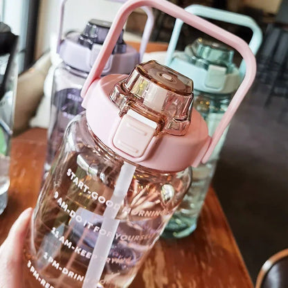 2L Motivational Water Bottle with Straw & Time Markers