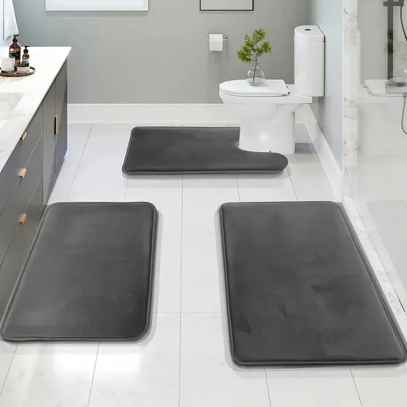 3-Piece Microfiber Bathroom Mat Set – Non-Slip, Absorbent Bath, Toilet & Shower Mats