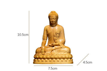 Hand-Carved Cypress Shakyamuni Buddha Statue 3.93in – Solid Wood Spiritual Figurine, Feng Shui Decor, Mindful Home Gift