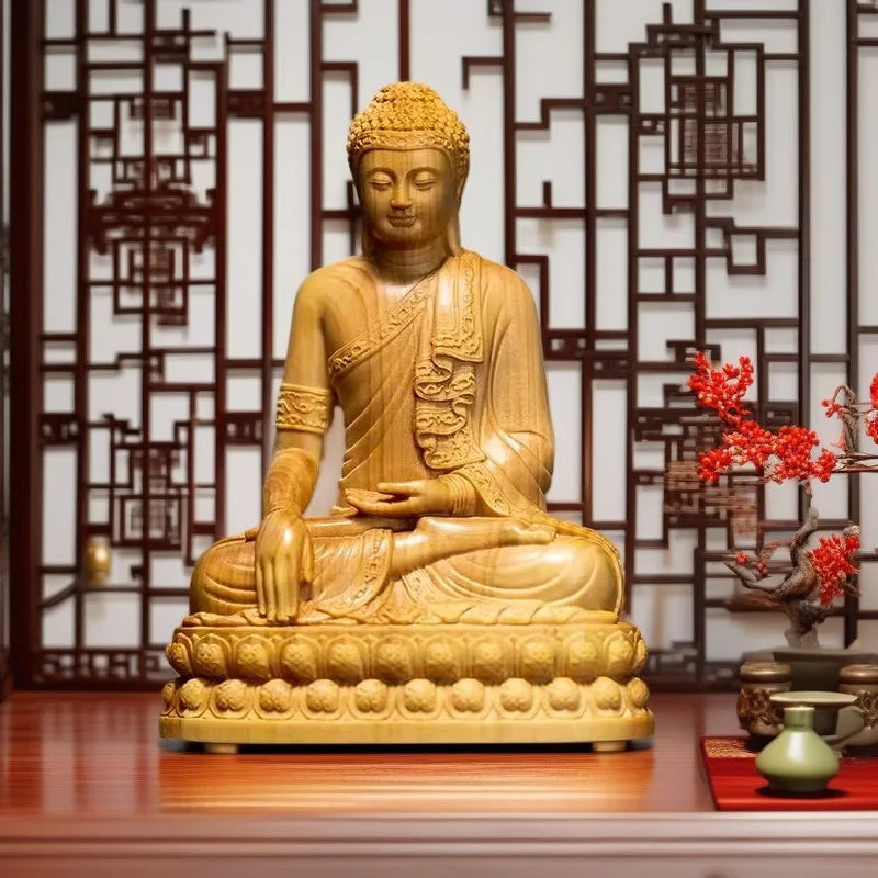 Hand-Carved Cypress Shakyamuni Buddha Statue 3.93in – Solid Wood Spiritual Figurine, Feng Shui Decor, Mindful Home Gift