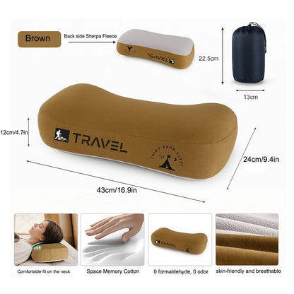 Memory Foam Travel & Camping Pillow – Portable Cervical Neck Support, 43x25x12cm