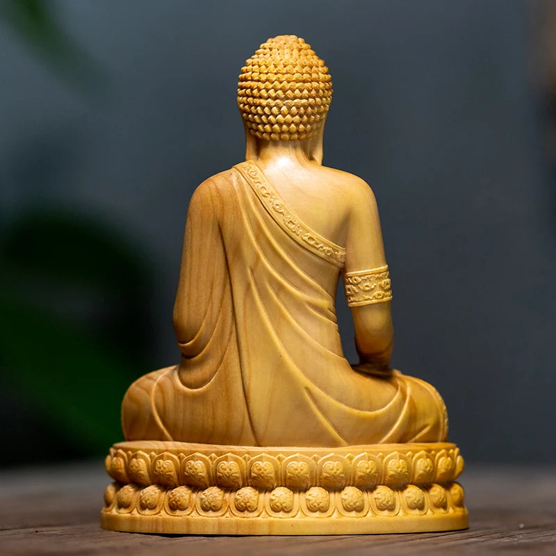Hand-Carved Cypress Shakyamuni Buddha Statue 3.93in – Solid Wood Spiritual Figurine, Feng Shui Decor, Mindful Home Gift