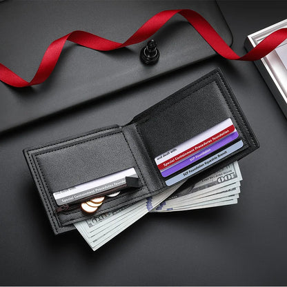 Carbon Fiber PU Leather Short Wallet 12x10cm – Integrated Zipper Coin Purse, Card & Photo Holder, Men's Everyday Carry Gift