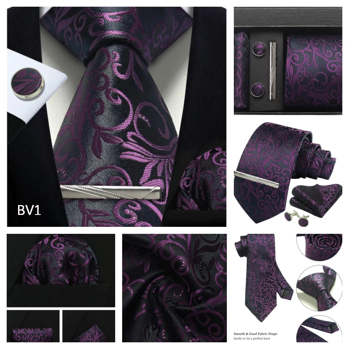 Silk Paisley Necktie Gift Set – Tie, Pocket Square, Cufflinks & Clip