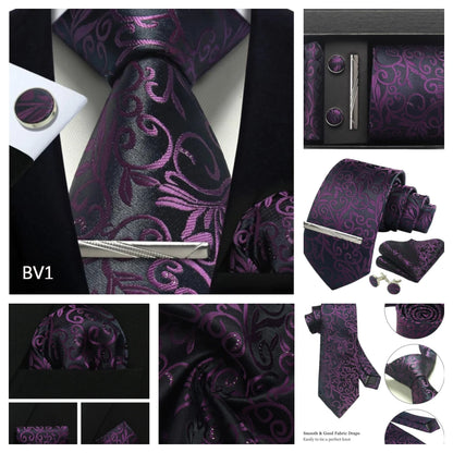 Silk Paisley Necktie Gift Set – Tie, Pocket Square, Cufflinks & Clip