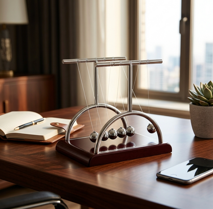 Newton's Cradle Steel Balance Balls 5 Pendulum – Mesmerizing Desk Toy, Perpetual Motion Physics Gadget, Stress Relief Office Decor