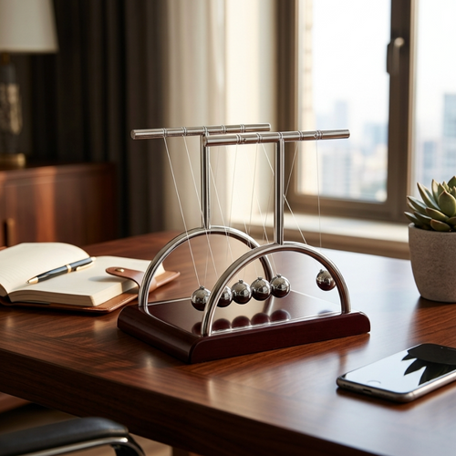 Newton's Cradle Steel Balance Balls 5 Pendulum – Mesmerizing Desk Toy, Perpetual Motion Physics Gadget, Stress Relief Office Decor