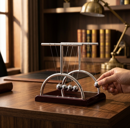 Newton's Cradle Steel Balance Balls 5 Pendulum – Mesmerizing Desk Toy, Perpetual Motion Physics Gadget, Stress Relief Office Decor