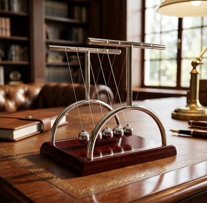 Newton's Cradle Steel Balance Balls 5 Pendulum – Mesmerizing Desk Toy, Perpetual Motion Physics Gadget, Stress Relief Office Decor