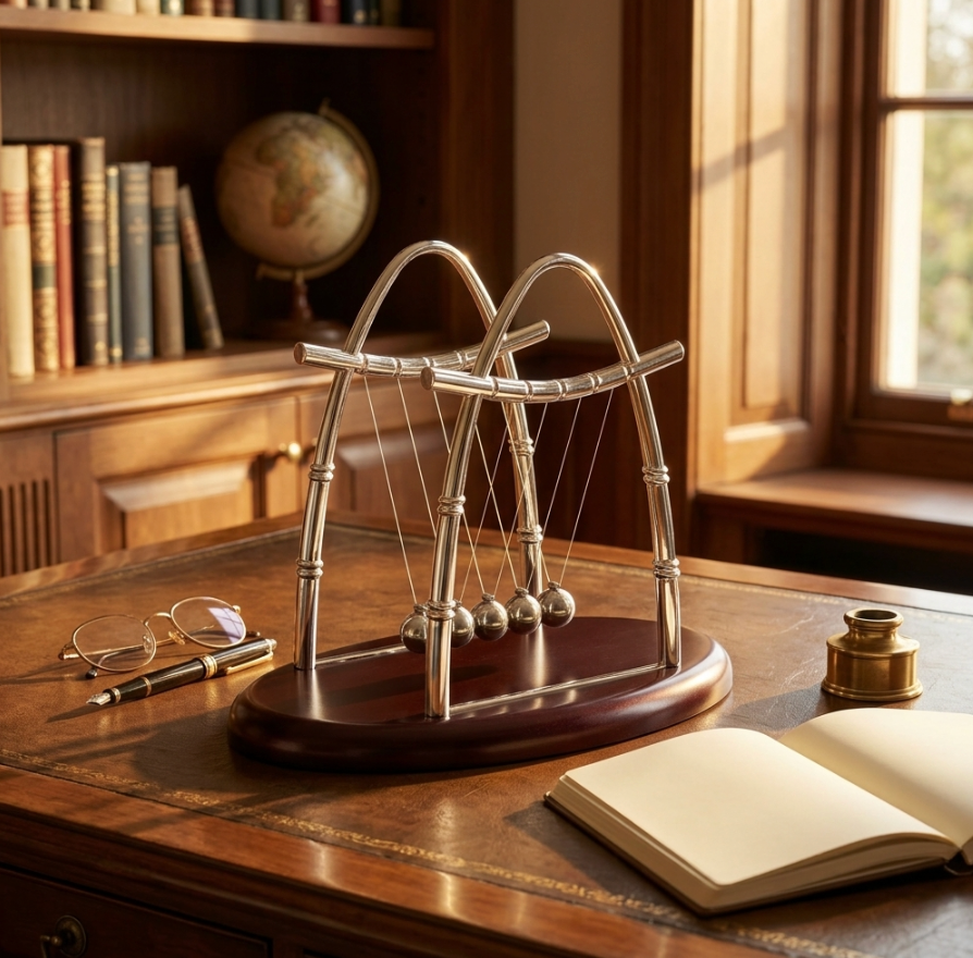 Newton's Cradle Steel Balance Balls 5 Pendulum – Mesmerizing Desk Toy, Perpetual Motion Physics Gadget, Stress Relief Office Decor