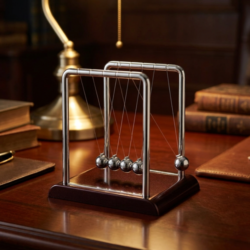 Newton's Cradle Steel Balance Balls 5 Pendulum – Mesmerizing Desk Toy, Perpetual Motion Physics Gadget, Stress Relief Office Decor