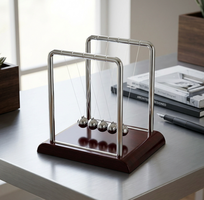 Newton's Cradle Steel Balance Balls 5 Pendulum – Mesmerizing Desk Toy, Perpetual Motion Physics Gadget, Stress Relief Office Decor