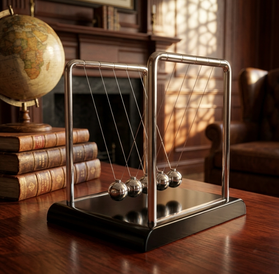 Newton's Cradle Steel Balance Balls 5 Pendulum – Mesmerizing Desk Toy, Perpetual Motion Physics Gadget, Stress Relief Office Decor