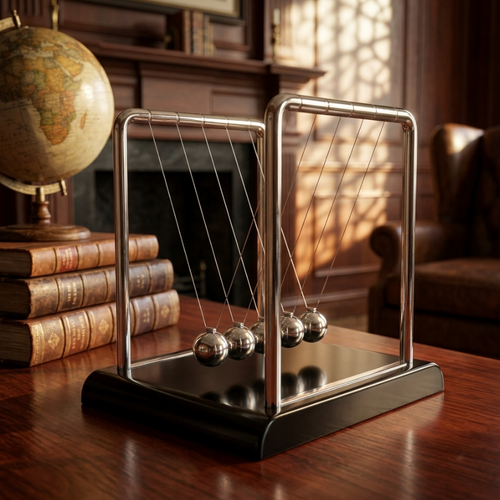 Newton's Cradle Steel Balance Balls 5 Pendulum – Mesmerizing Desk Toy, Perpetual Motion Physics Gadget, Stress Relief Office Decor