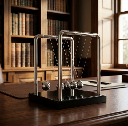 Newton's Cradle Steel Balance Balls 5 Pendulum – Mesmerizing Desk Toy, Perpetual Motion Physics Gadget, Stress Relief Office Decor