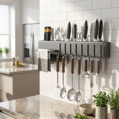 Wall-Mounted Knife & Utensil Rack – Stainless Steel