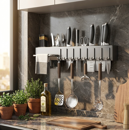 Wall-Mounted Knife & Utensil Rack – Stainless Steel